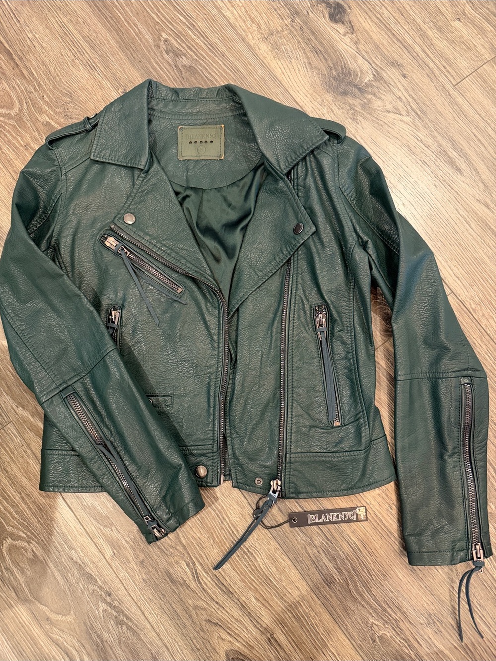 NWT!! Blank NYC Dark Green Leather Moto Jacket